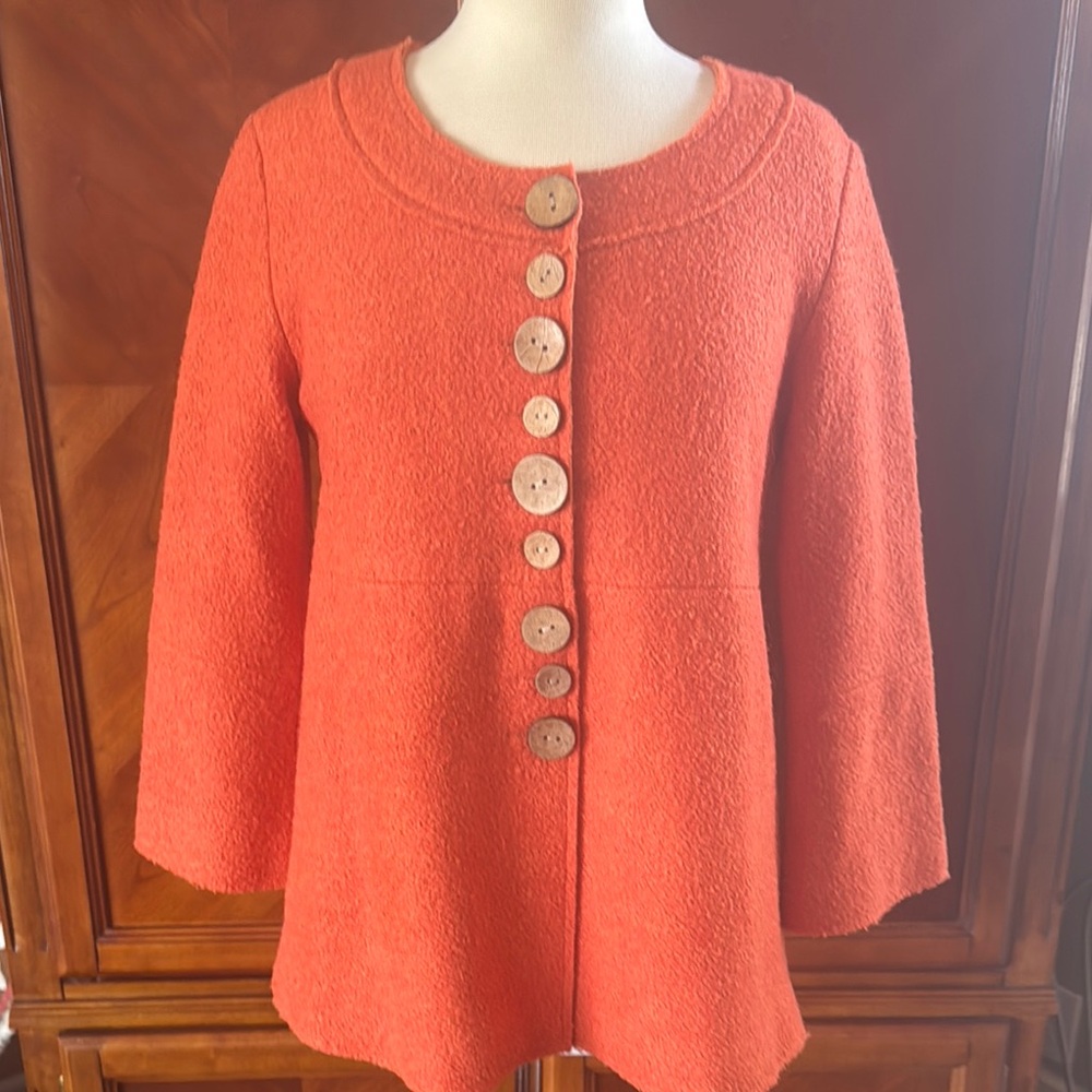 Orange Teddy Jacket with Flared Fit and Rounded Neckline